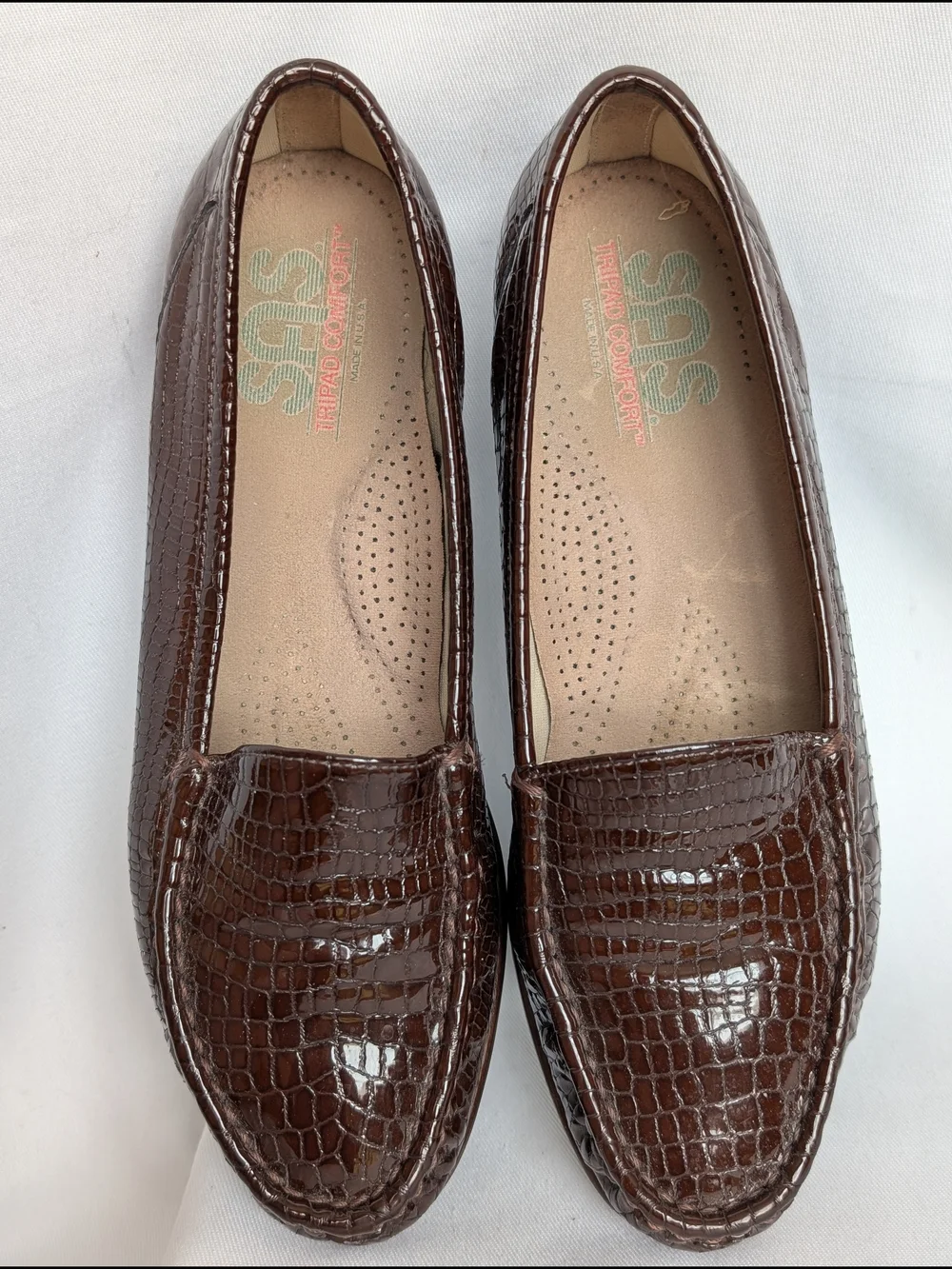 SAS Tripad Comfort Women's Loafers Size 9M Brown Crocodile Print Patent Leather